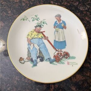 Gorham Norman Rockwell Summer Plate - White and Gold